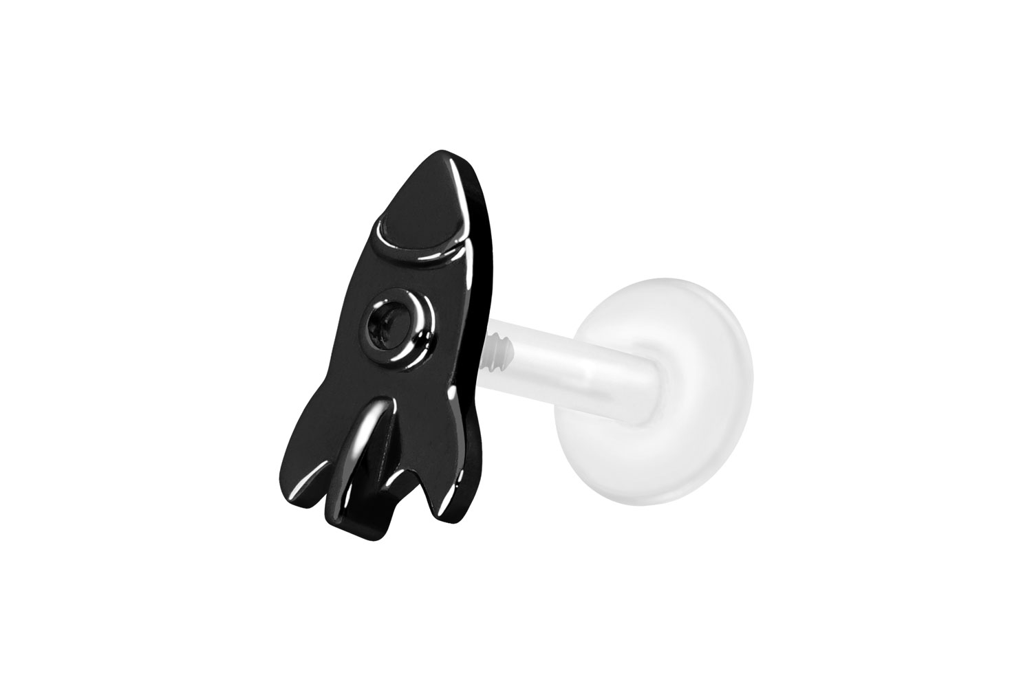 PTFE Labret Piercing mit Innengewinde + Titan-Aufsatz RAKETE